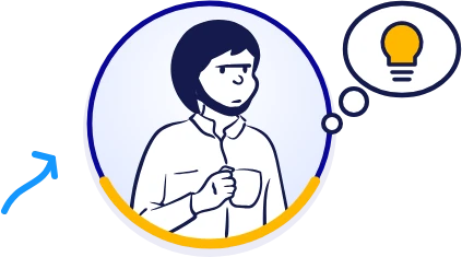 Lavoratore pensieroso con una tazza e un’idea (illustrazione, personaggi Open Peeps CC0)